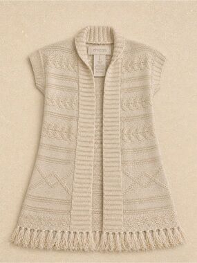 Chico's Knit Fringe Short-Sleeve Cardigan Sweater